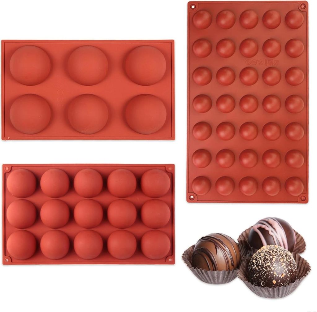 Siliconenform Halbkugel 3 Stück - Schokoladenform - Bonbonform für Schokolade - Kuchen - Gelee - Dome-Mousse