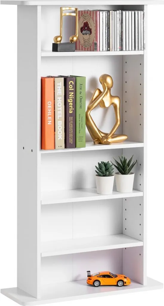 Étagère de rangement CD et DVD blanche à tablettes réglables bois - 10