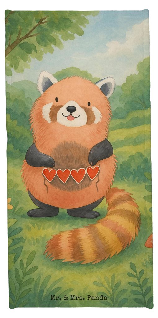 Mr. & Mrs. Panda Handtuch Roter Panda Design - Gelb Pastell - Geschenk, Reisehandtuch, Herz, Badhandtuch, Liebe, Badehandtuch, Liebling, Frotteehan...