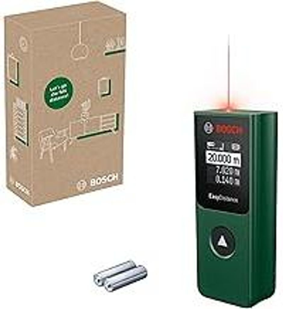 Bosch Laser-Entfernungsmesser EasyDistance 20 (einfache und präzise Messung bis 20 m, Hosentaschenformat, Ein-Tasten-Steuerung, in E-Commerce-Karton)