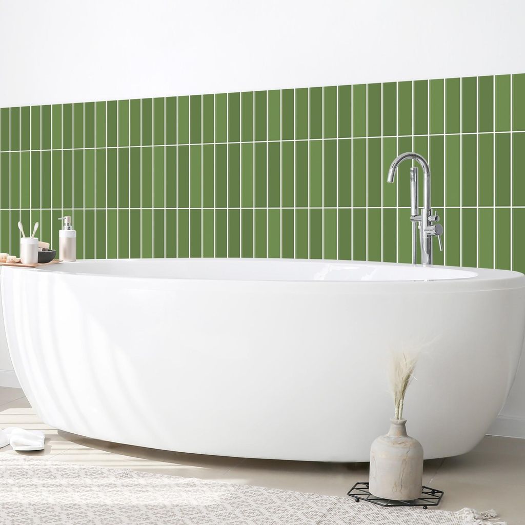 Wandverkleidung Bad mit Motiv selbstklebend - 0.61 mm Wandpaneel matt wasserfest Design grün Fliesenoptik Unifarben Badrückwand fugenlos 150x70 cm