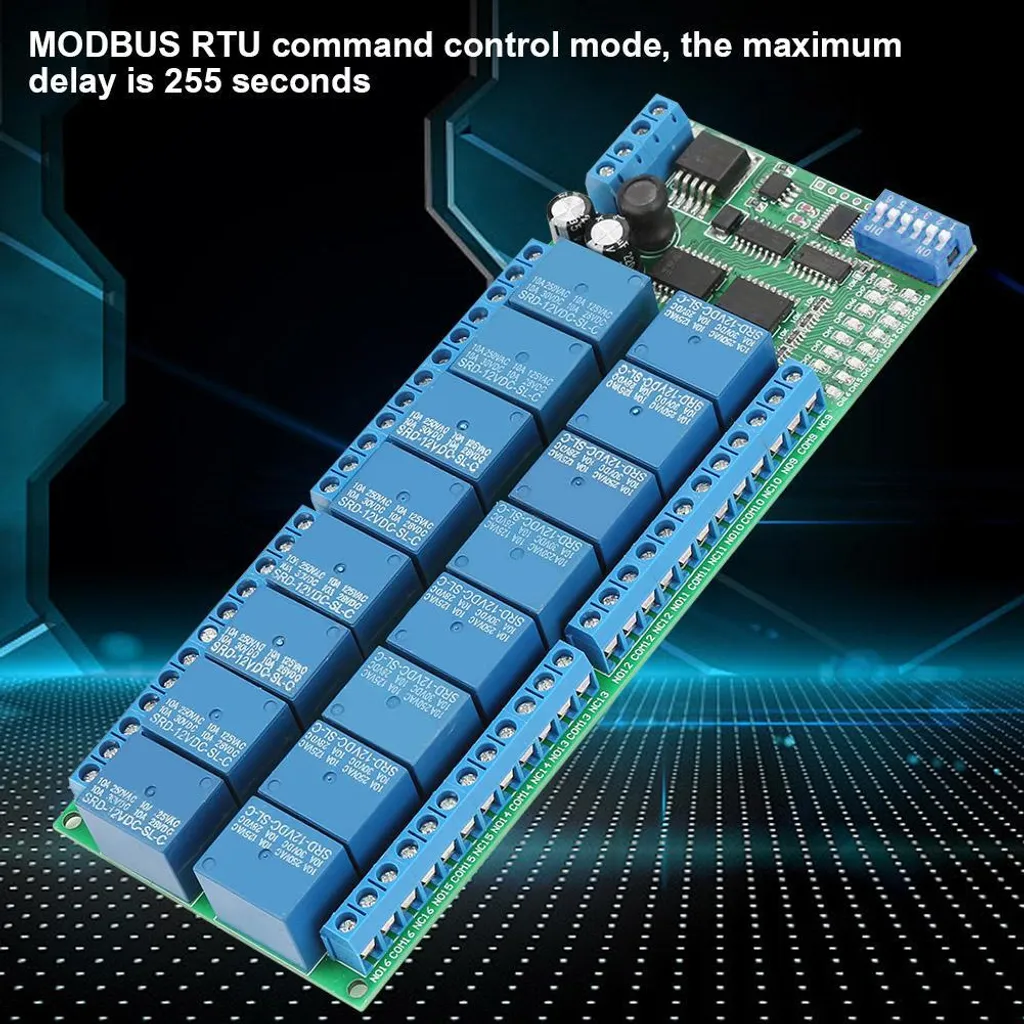 Module 16 relais Modbus RTU RS485 12V CC haute performance pour PLC - 8