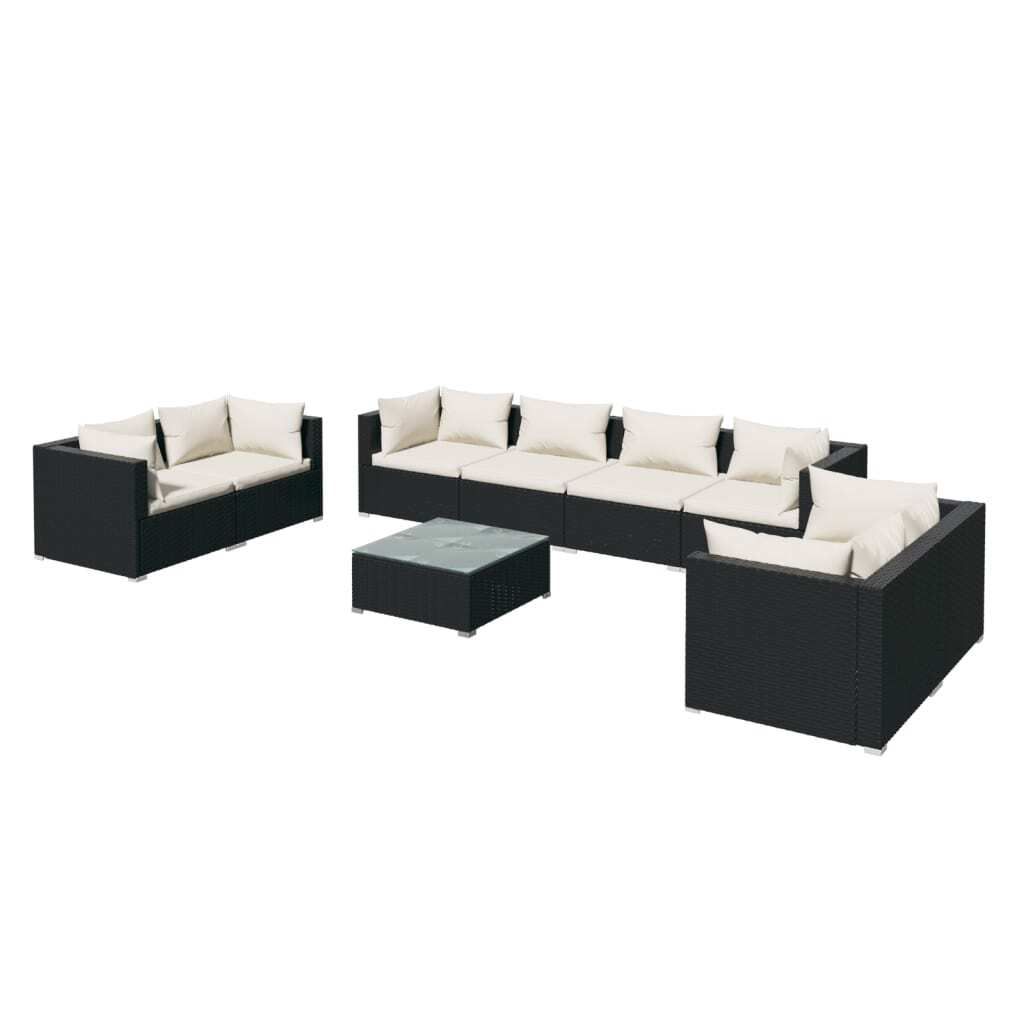 vidaXL 9-tlg. Garten-Lounge-Set mit Kissen Poly Rattan Produktbild 