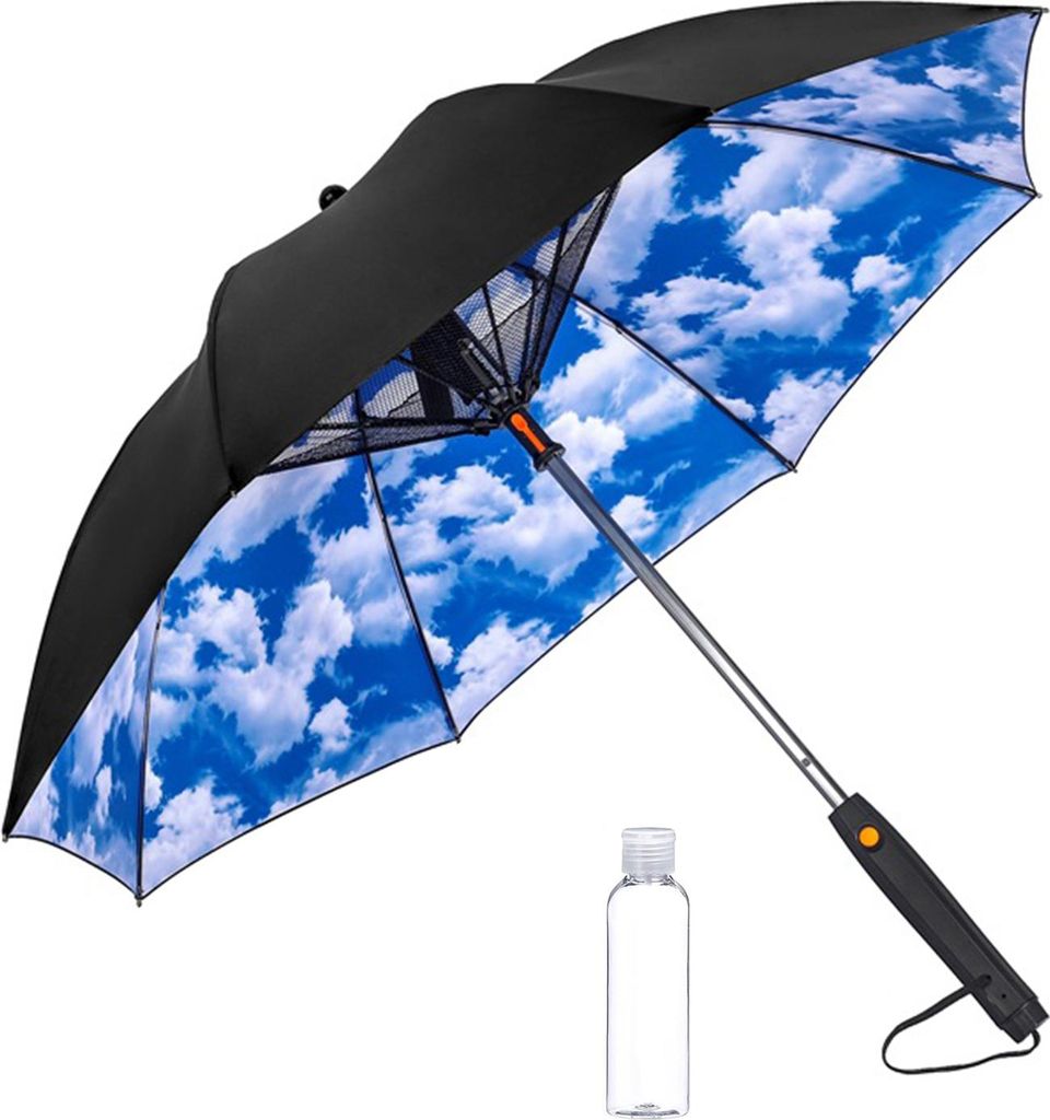 3-in-1-Regenschirm mit Ventilator, batteriebetrieben, UV-Sonnenschutz, tragbar, wasserdicht, winddicht, für den Sommer, im Freien, Sonne, Regen