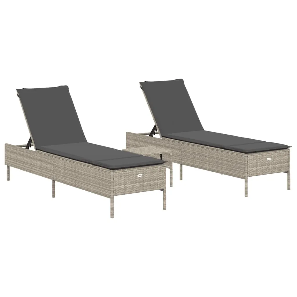 Lit de soleil gris clair pour terrasse et piscine en lot de 3 pièces