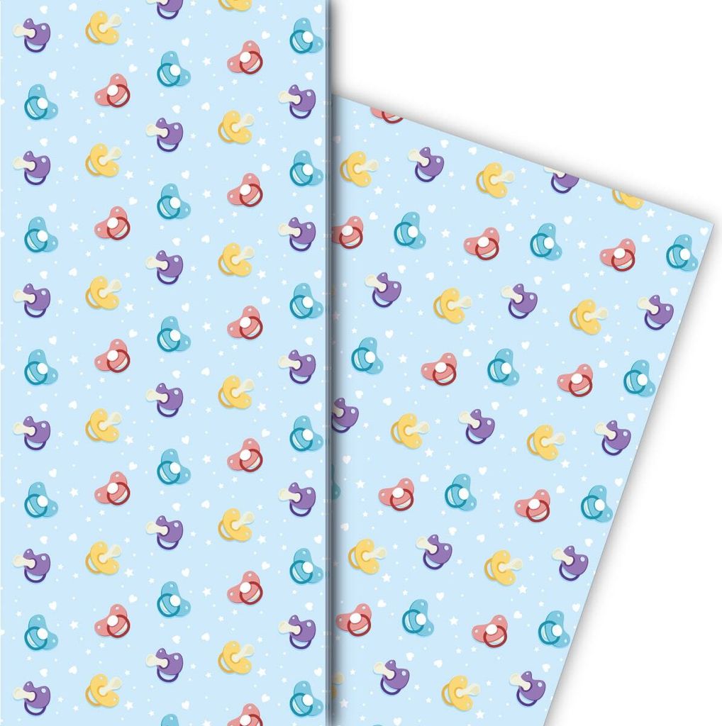 Schnuller Geschenkpapier für Babys zur Geburt, zur Taufe, hellblau - G8240, 32 x 48cm