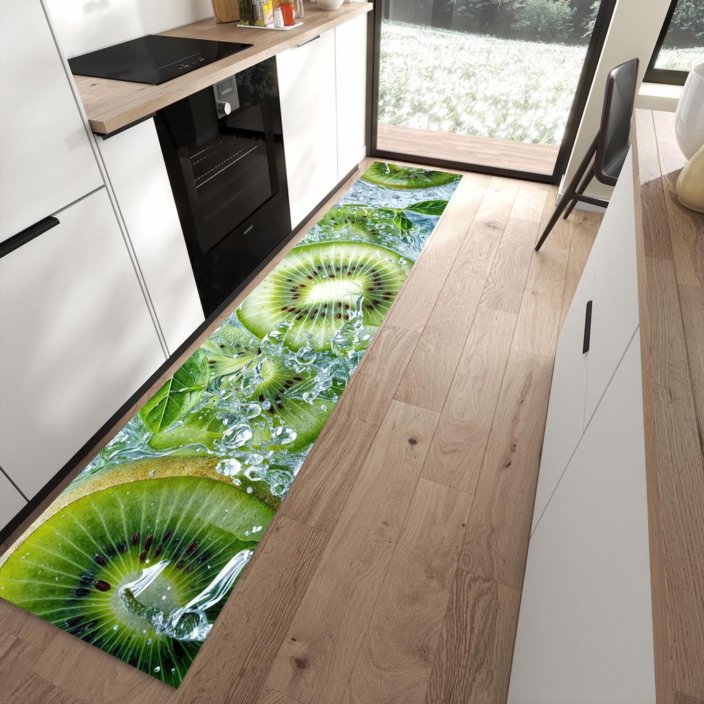 Küchenteppich 60x300cm rutschfest & abwischbar PVC Läufer - Frische Kiwi Splashes