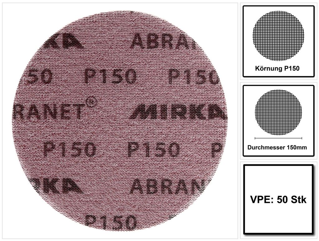 Mirka ABRANET tarcze szlifierskie Grip 150mm P150 50 szt. ( Zdjęcie produktu 