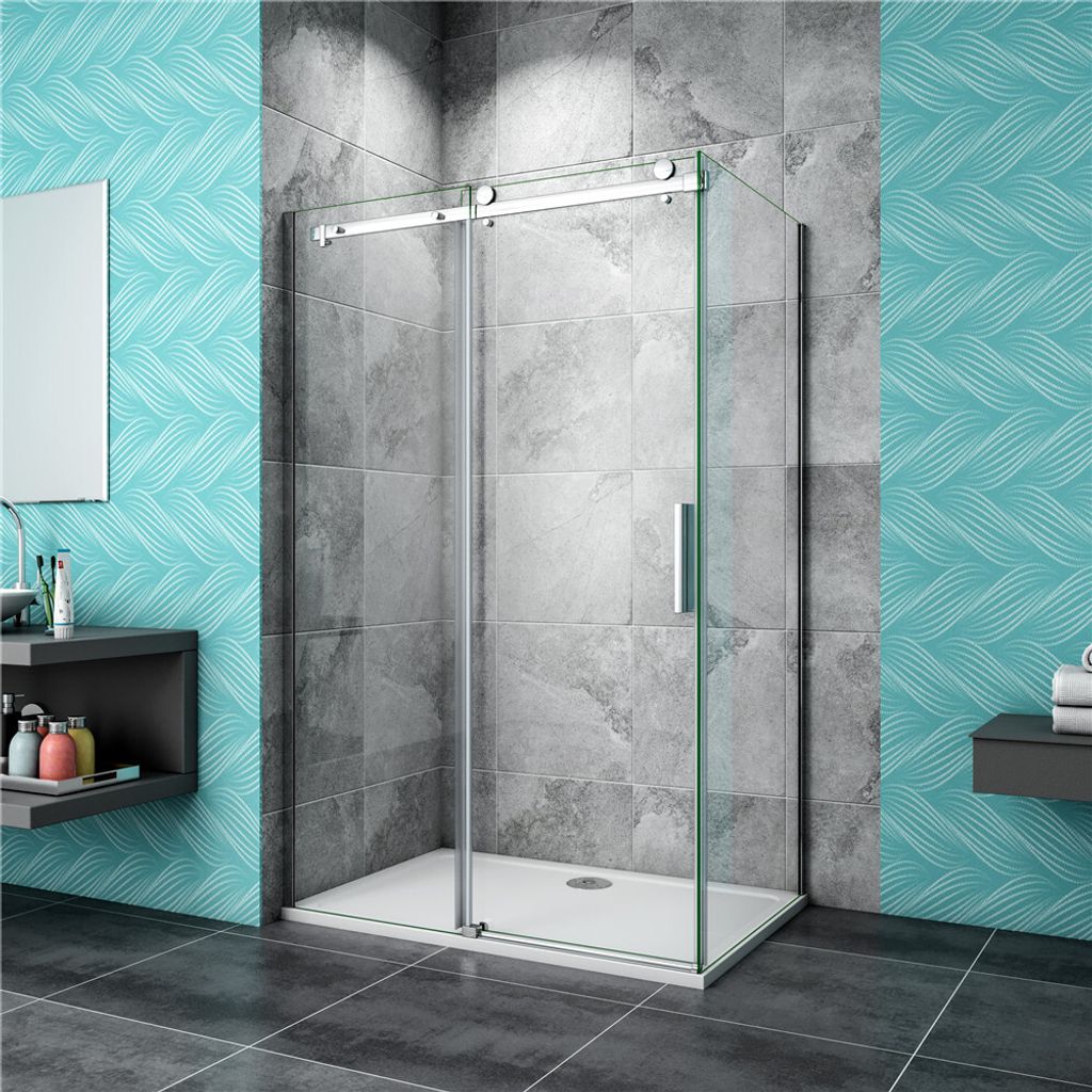 Duschkabine eckdusche Mit Duschtasse Schiebetür 120cm(Tür)x90cm(Seitenwand)xH.195cm Eckdusche 6mm Sicherheitsglas Duschabtrennung Duschwand