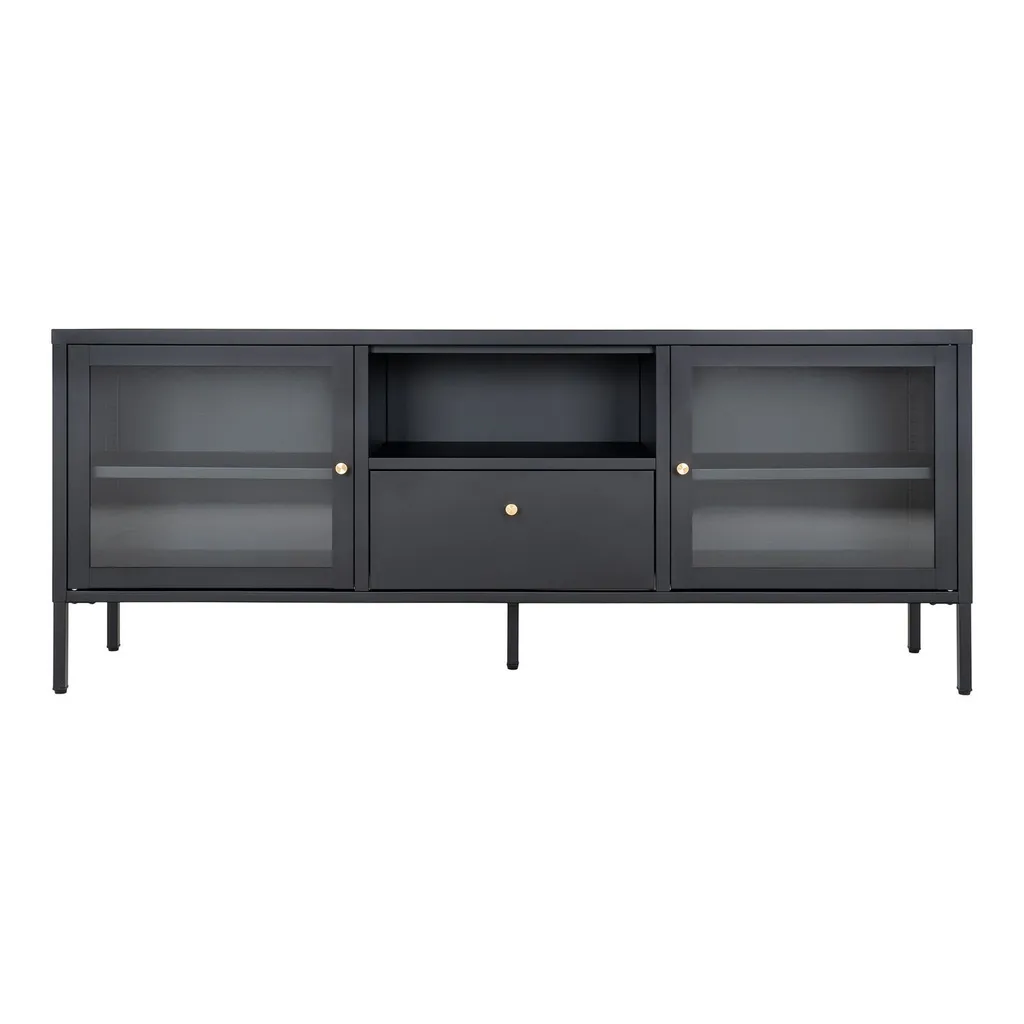 Meuble TV Dalby noir : solution de rangement pour câbles et box TV