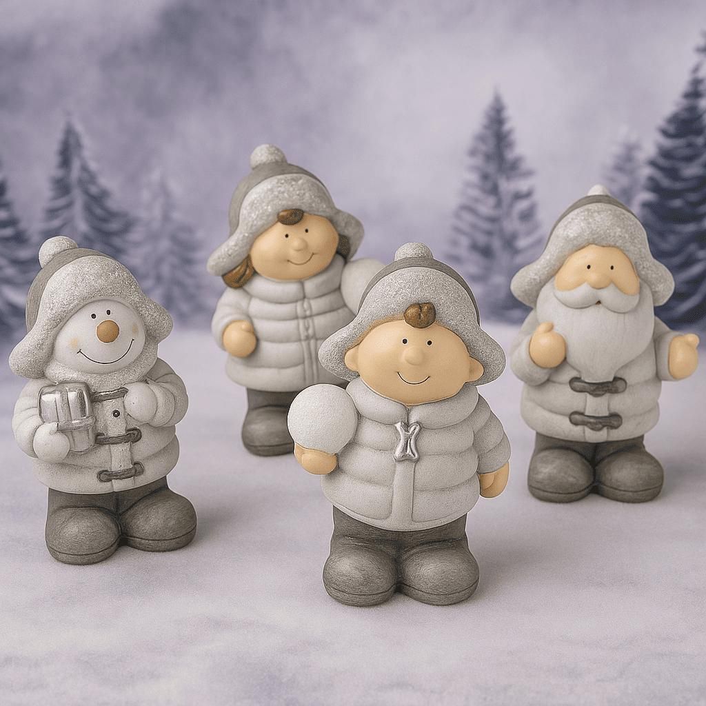 Weihnachtsdeko 4er Set Figuren Dekofigur Weihnachten Keramik Fensterdeko Silber