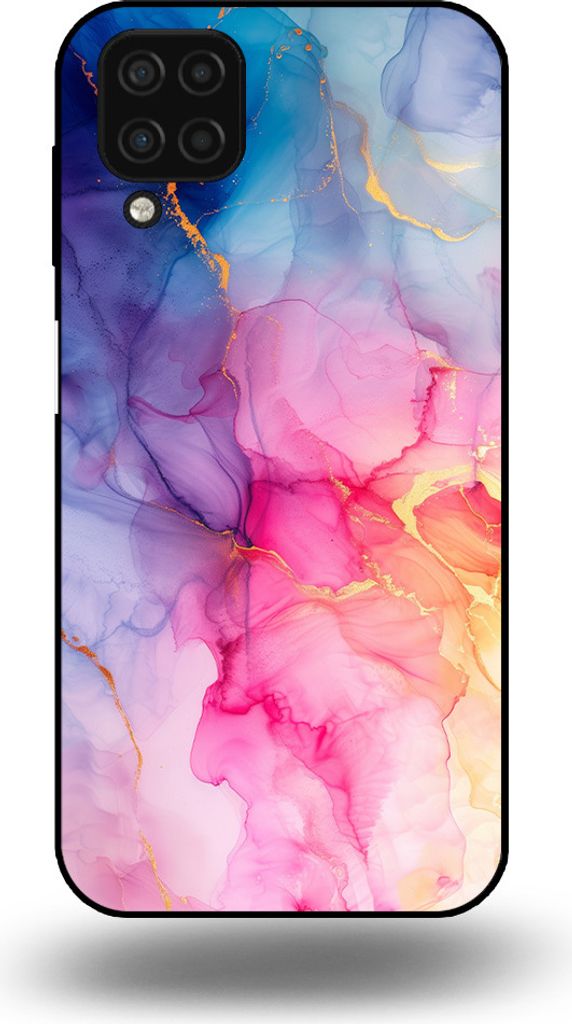 Smartphonica Handytasche passend für Samsung Galaxy A12 mit Marmordruck - TPU Rückendeckung Fall Marmor Design - Regenbogen
