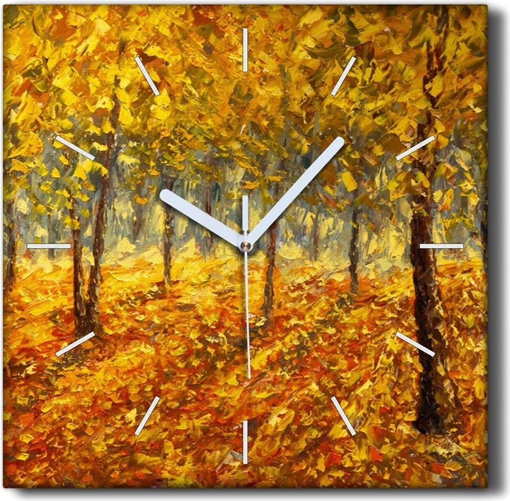 Coloray Hodiny Unikátní 30x30 cm Tiché hodiny Pro obývací pokoj a kuchyň Nástěnné hodiny Plátno Černé ručičky hodin - podzimní les