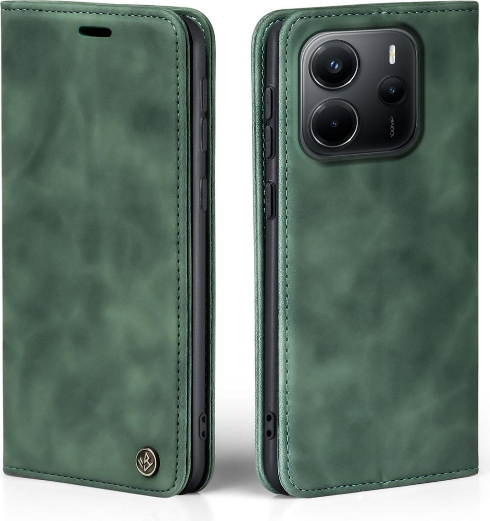 Handy Hülle für Xiaomi Redmi Note 14 Klapphülle Bookcase Flip Cover Handy Tasche Etui Farbe: Grün