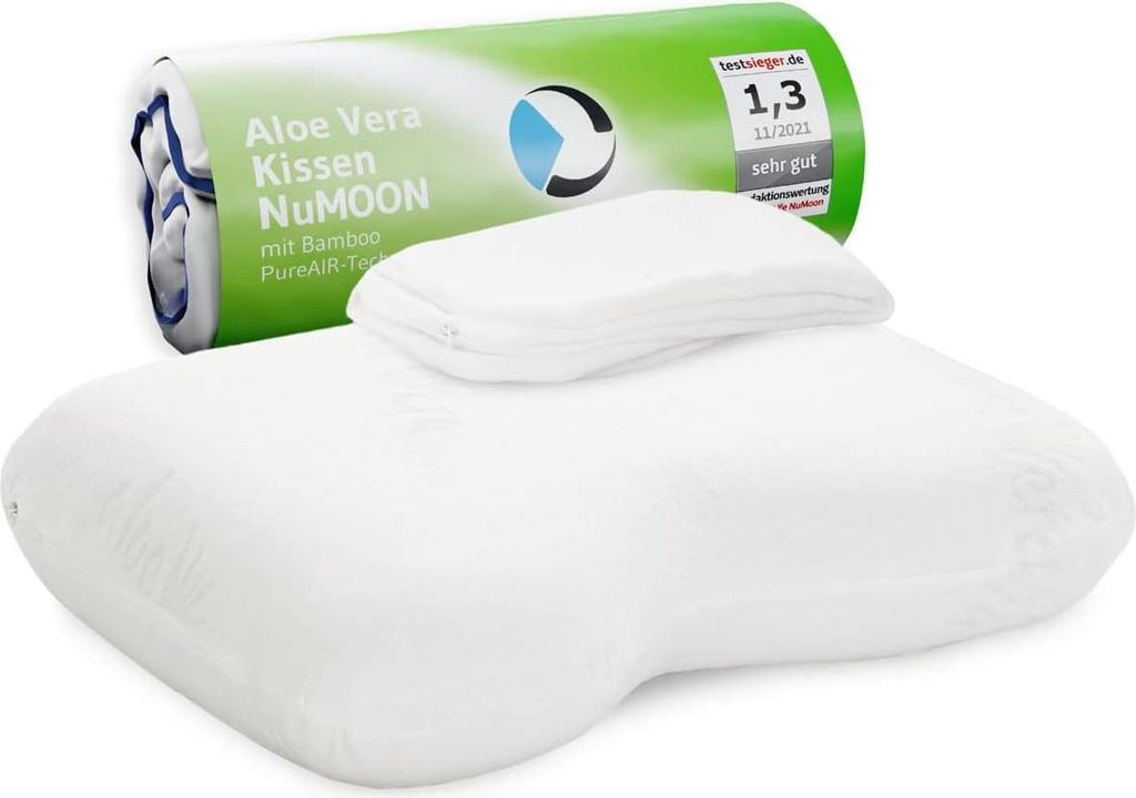 Orthopädisches Nackenstützkissen / Seitenschläfer-Kissen NuMOON zur Druckentlastung der HWS, Kopfkissen für Allergiker geeignet, Entzündungshe...