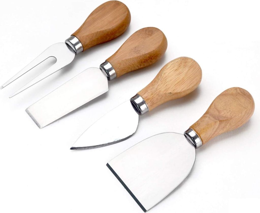 Käsemesserset, Mini-Käsemesser, 4 Stück, rostfreier Stahl, Küchenkäse-Werkzeug, Mini-Käsemesser mit Holzgriff für Torte, Dessert, Käsesalat