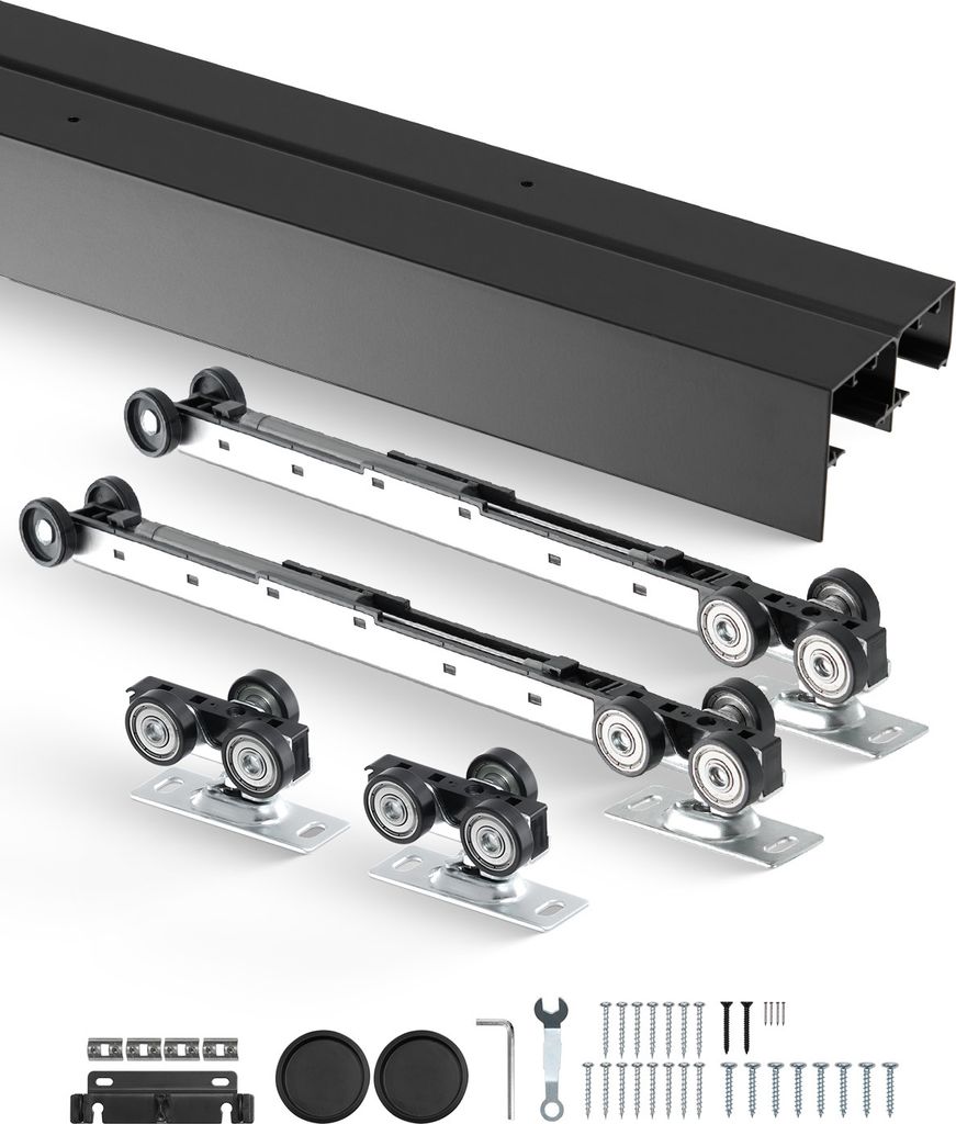 VEVOR Schiebetürzubehör Schienensatz 2438 mm, Doppelschiene aus Aluminiumlegierung, Passend für Türbreite 1232 mm x 2, Schiebetürzubehör Trag...