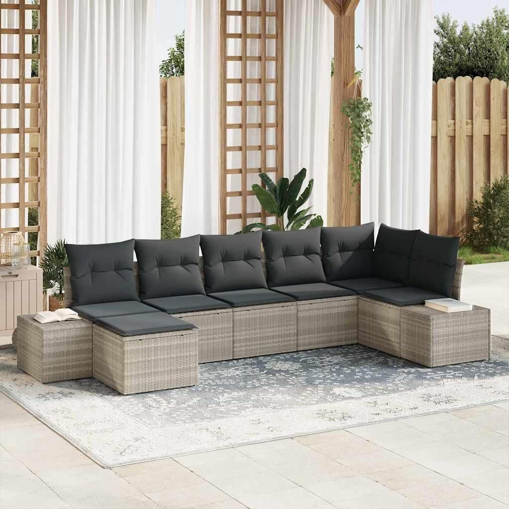 Maison Exclusive - Gartensofa-set mit Kissen 7 pcs Hellgrau Poly-Rattan