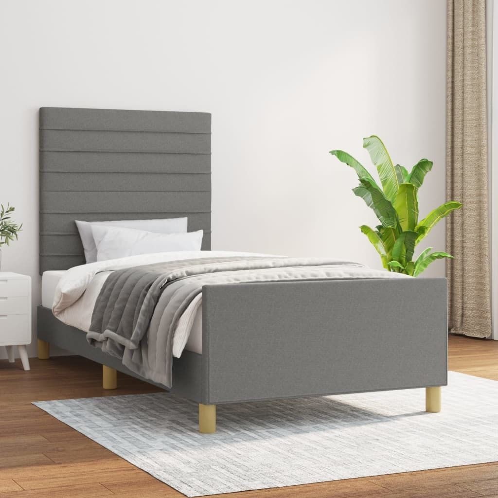 The Living Store Bettgestell mit Kopfteil Dunkelgrau 100x200 cm Stoff