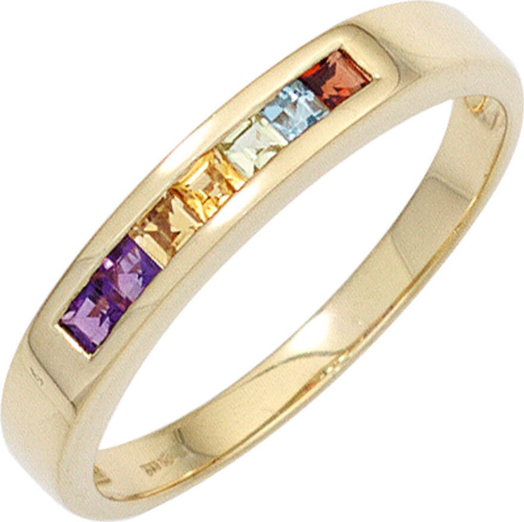 Ring Damenring 585 Gelbgold Edelsteine Amethyst Citrin Granat Peridot Blautopas Innenumfang 52mm Ø16.6mm