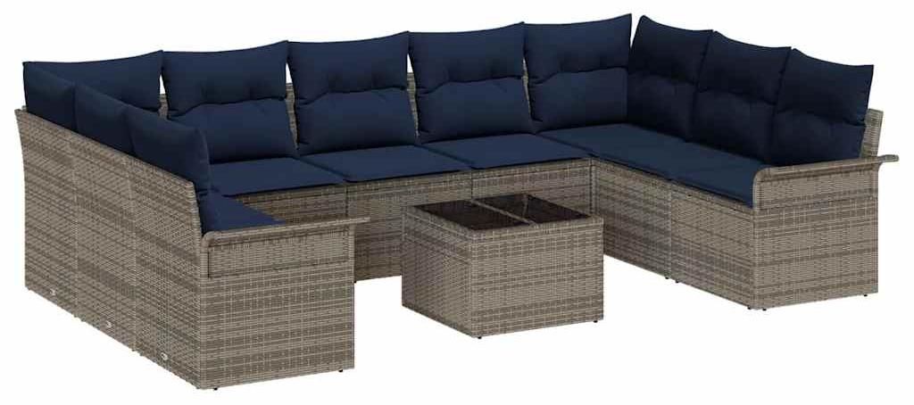 vidaXL Gartensofa-set mit Speicher 10 pcs Grau Poly-Rattan