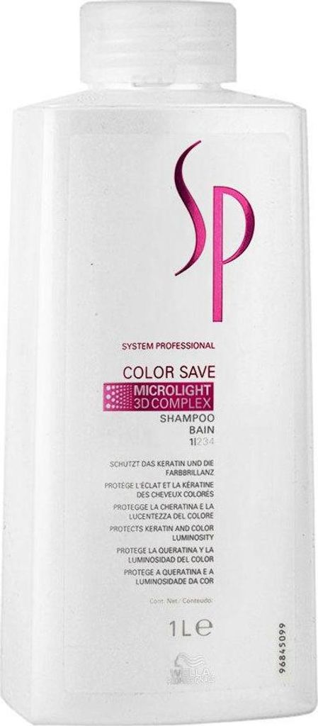 A white bottle of Wella Professionals SP Color Save Shampoo.