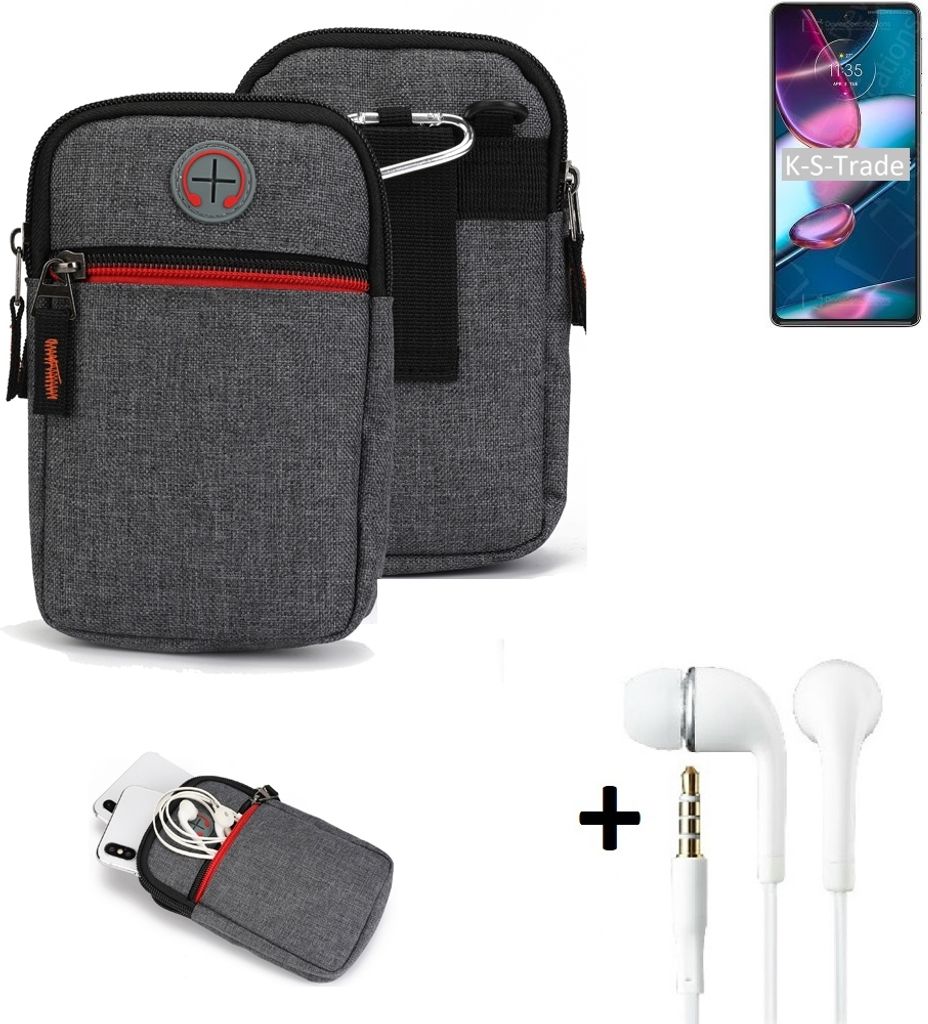 K-S-Trade Gürteltaasche + Kopfhörer kompatibel mit Motorola Edge Plus 2022 Handy Tasche Holster Schutz Hülle Handy Hülle grau Zusatzfächer 1x