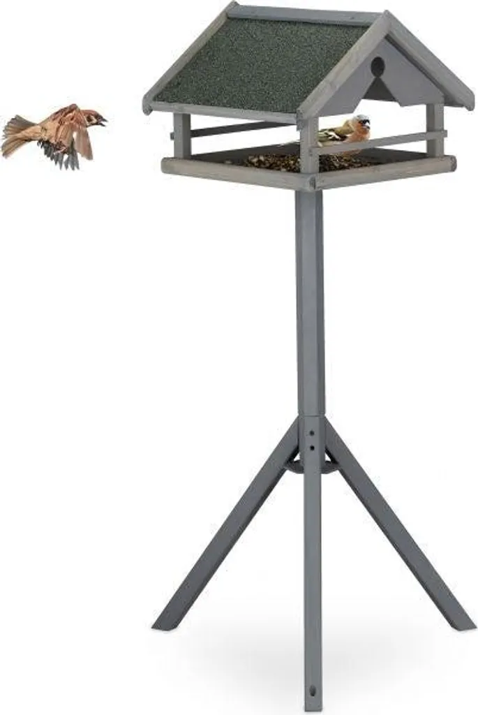 Table à oiseaux grise sur poteau - Attirer les oiseaux dans le jardin