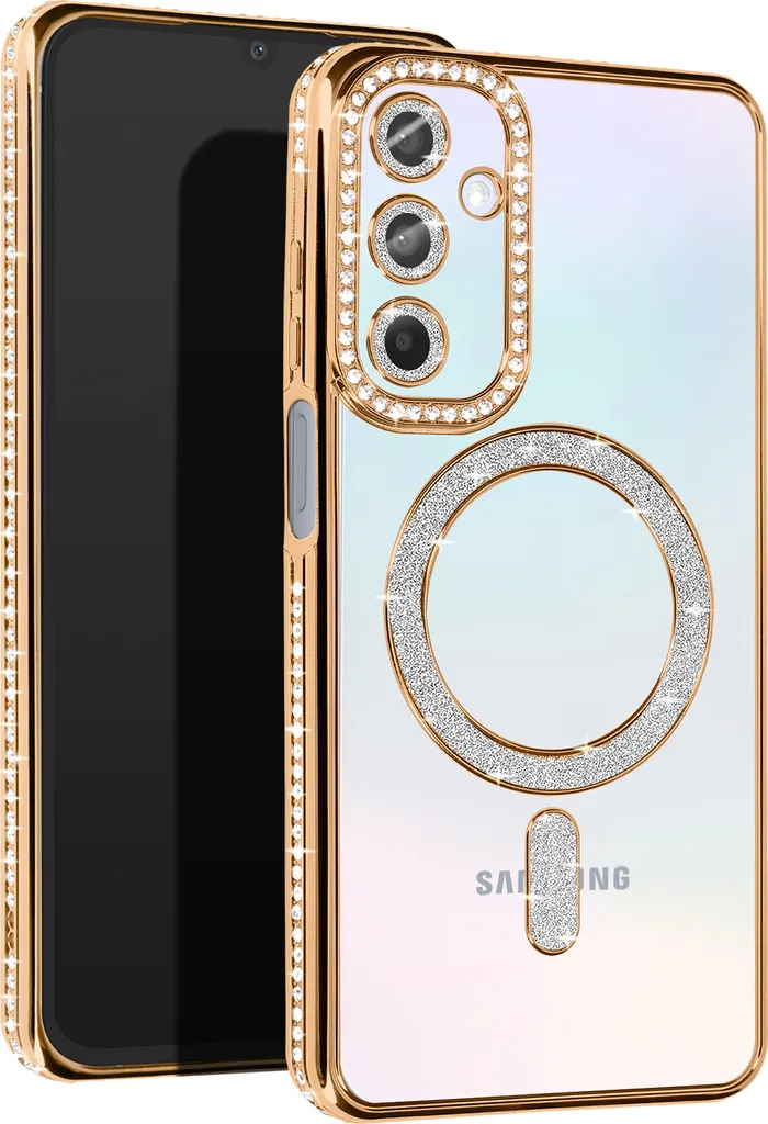 Avizar Custodia MagSafe Samsung A15 Oro - Cover Diamantata con Strass