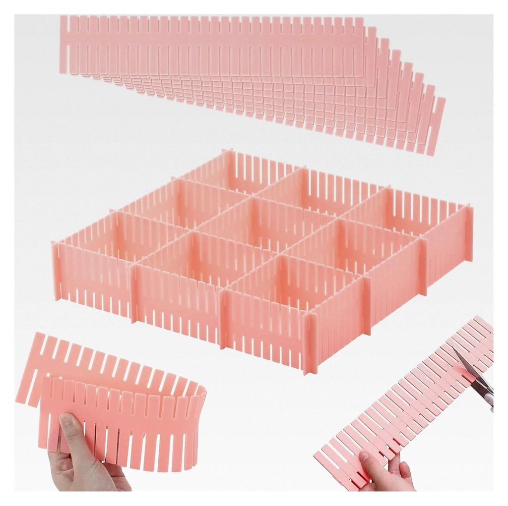 Verstellbarer Schubladeneinteiler, Organizer für Kommoden und Schubladen, 12 Stück Fachteiler für Socken und Schrein, Pink