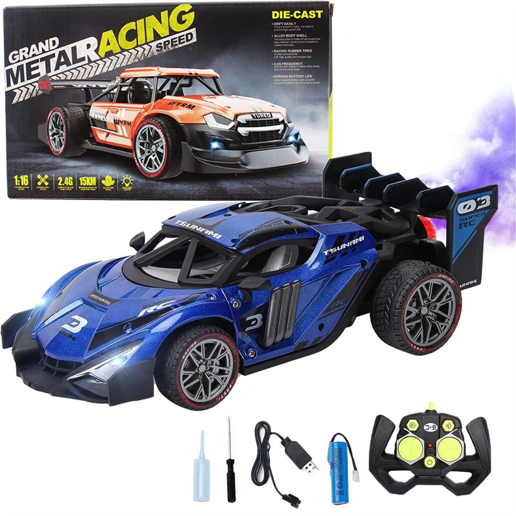 Ferngesteuertes Auto,RC Auto mit LED Lights,1/16 RC Car,2,4-GHz-Fernsteuerungsmodus,Drift Auto mit Sprühmodus,für Jungen&Mädchen von 3 bis 9 Jahren