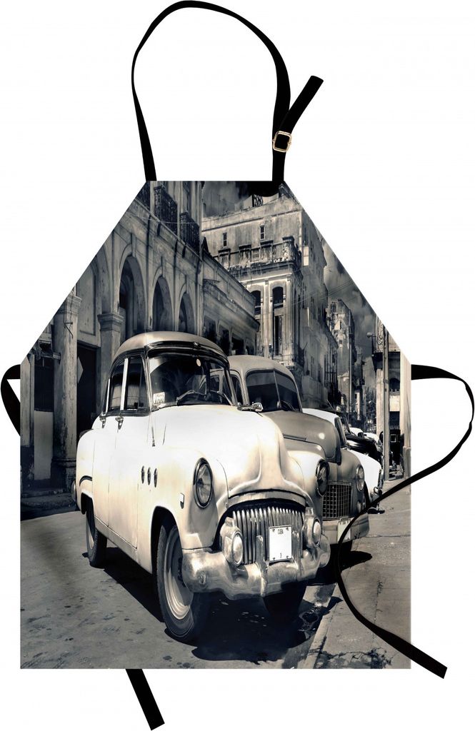 ABAKUHAUS Oldtimer Kochschürze, Panoramablick der schäbigen Alten Havana Street mit Weinlese-klassischen amerikanischen Autos, Farbfest Höhenver...