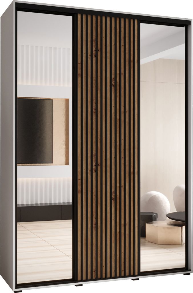 MEBLE KRYSPOL Lanko 2 Schrank mit 3 Schiebetüren - 235,2x170x45 cm - Weiß Artisan Schwarz
