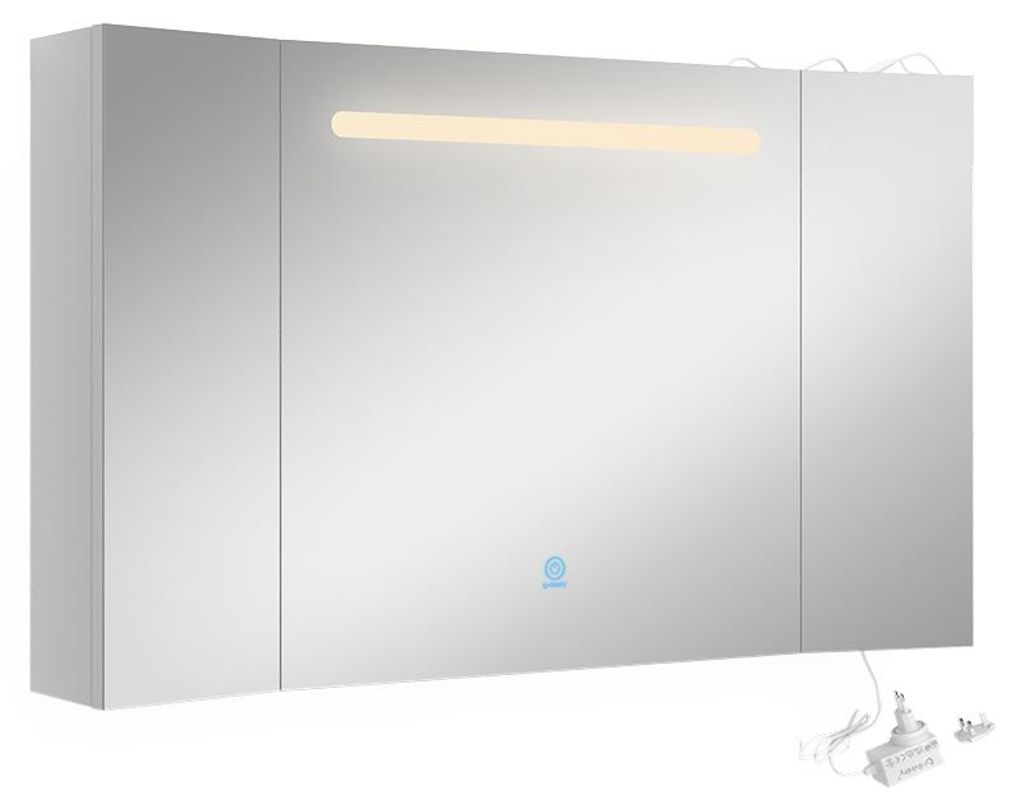 Badspiegelschrank Vicco Curved Weiß 100 x 60 cm mit LED, Produktbild 