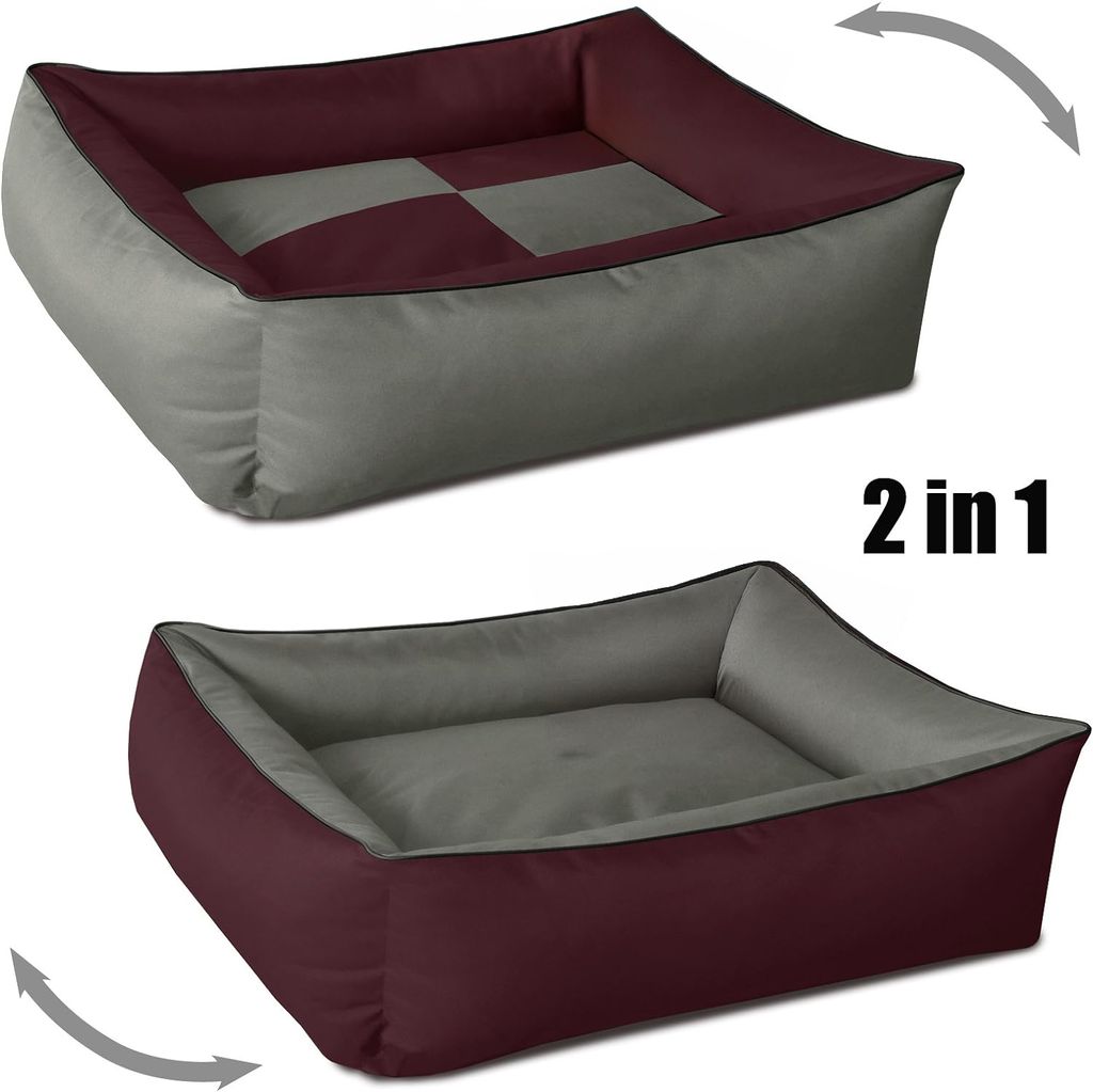 BedDog 2in1 Hundebett,(L) ca. 80x65x18cm,CHERRY-ROCK (bordeaux/grau)