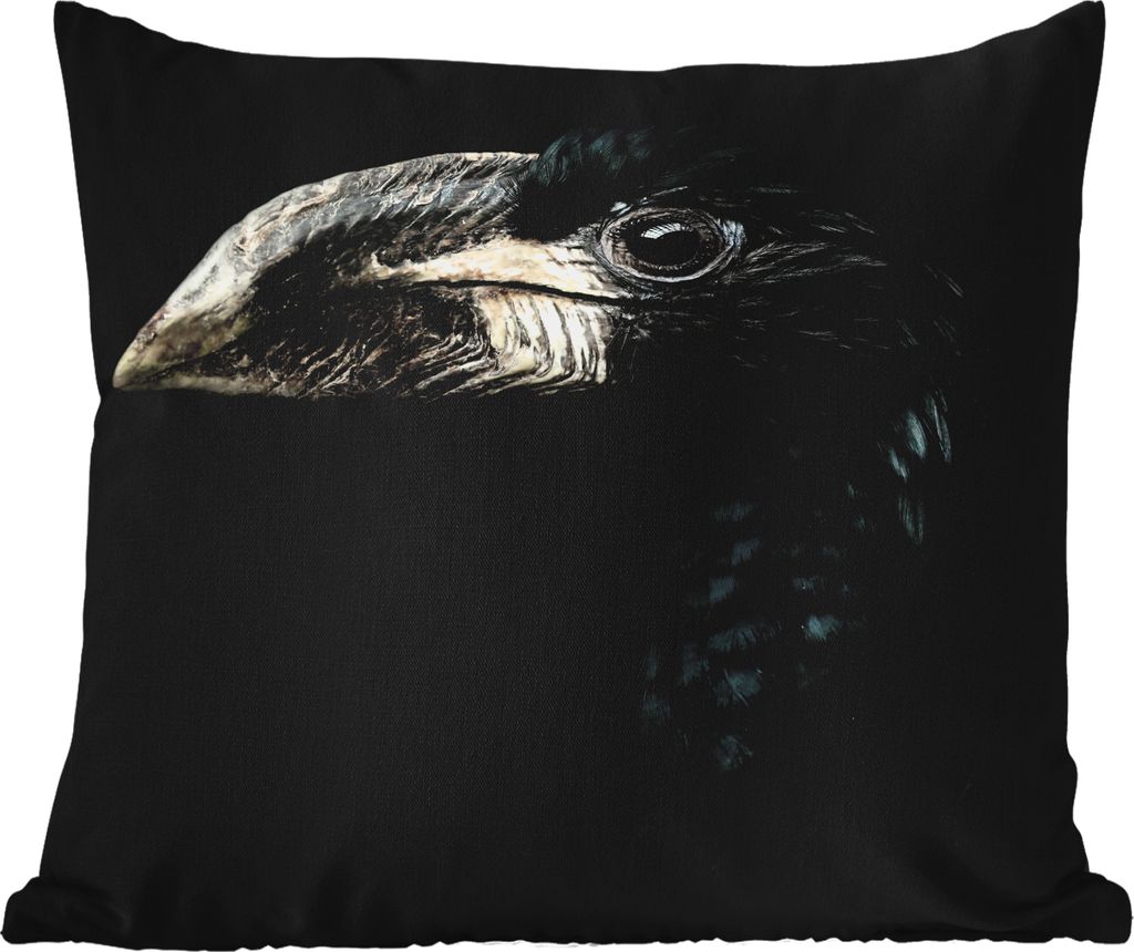 MuchoWow Outdoor Kissen - Vogel - Porträt - Hornvogel - Schwarz - Tiere - 45x45 cm - Wetterfest - Lounge Kissen - Fotokissen - Dekoratives Kissen