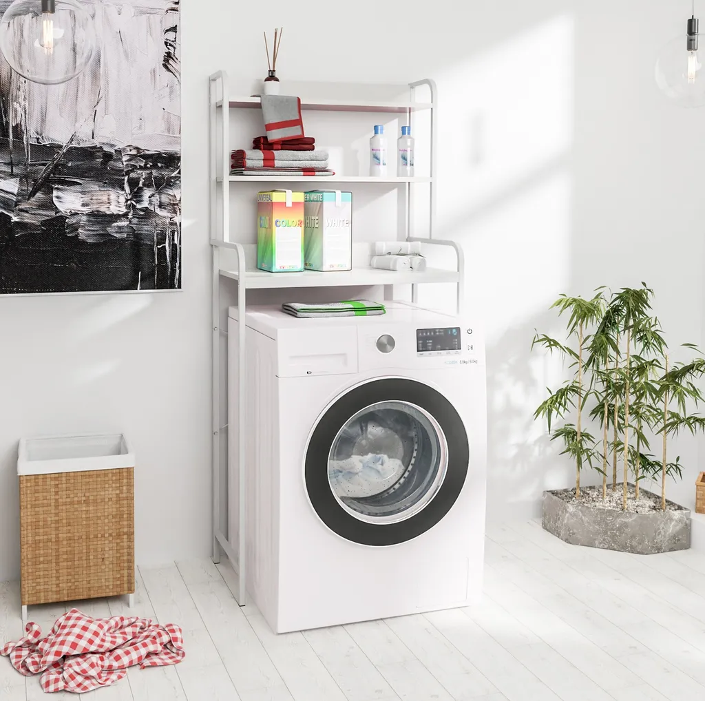 Étagère à linge métallique blanche pour optimiser les petits espaces - 2