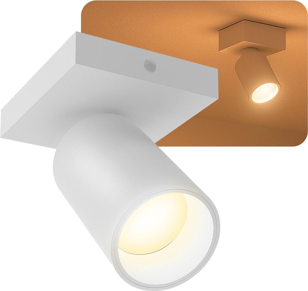 SSC-LUXon NUVIO Deckenlampe 1 flammig Spot Wandleuchte weiß – mit GU10 LED Glühbirne 3W warmweiß – schwenkbare Spotlampe für Küche & Flur