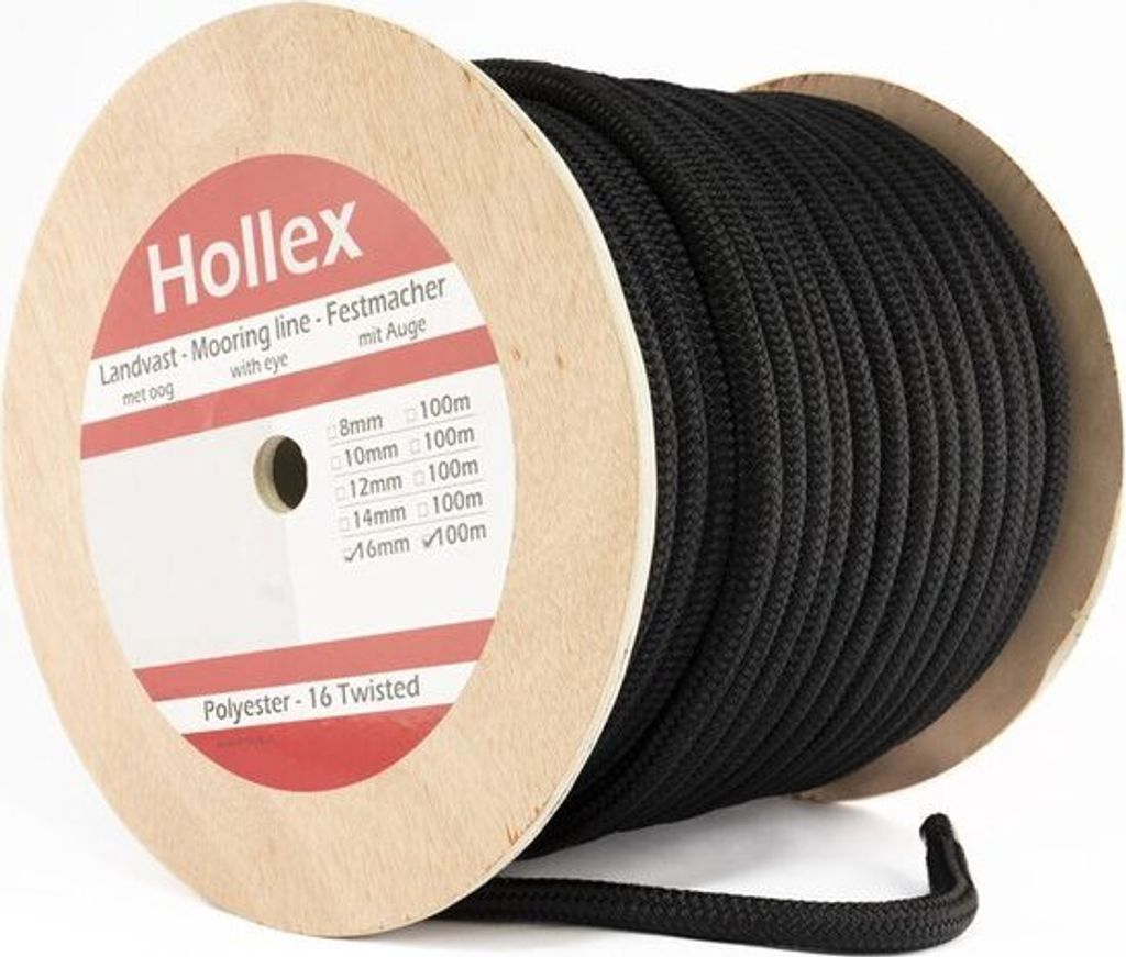 Hollex 100 Meter schwarze 16-strängige Festmacherleine Ø8mm