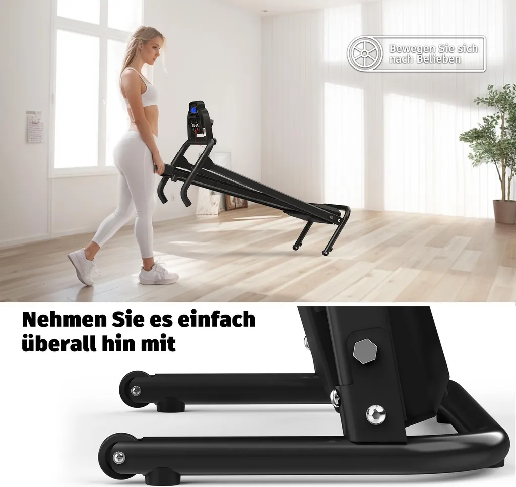 Tapis de course de bureau 2-en-1 compact, Marche/Course 120kg, Silencieux