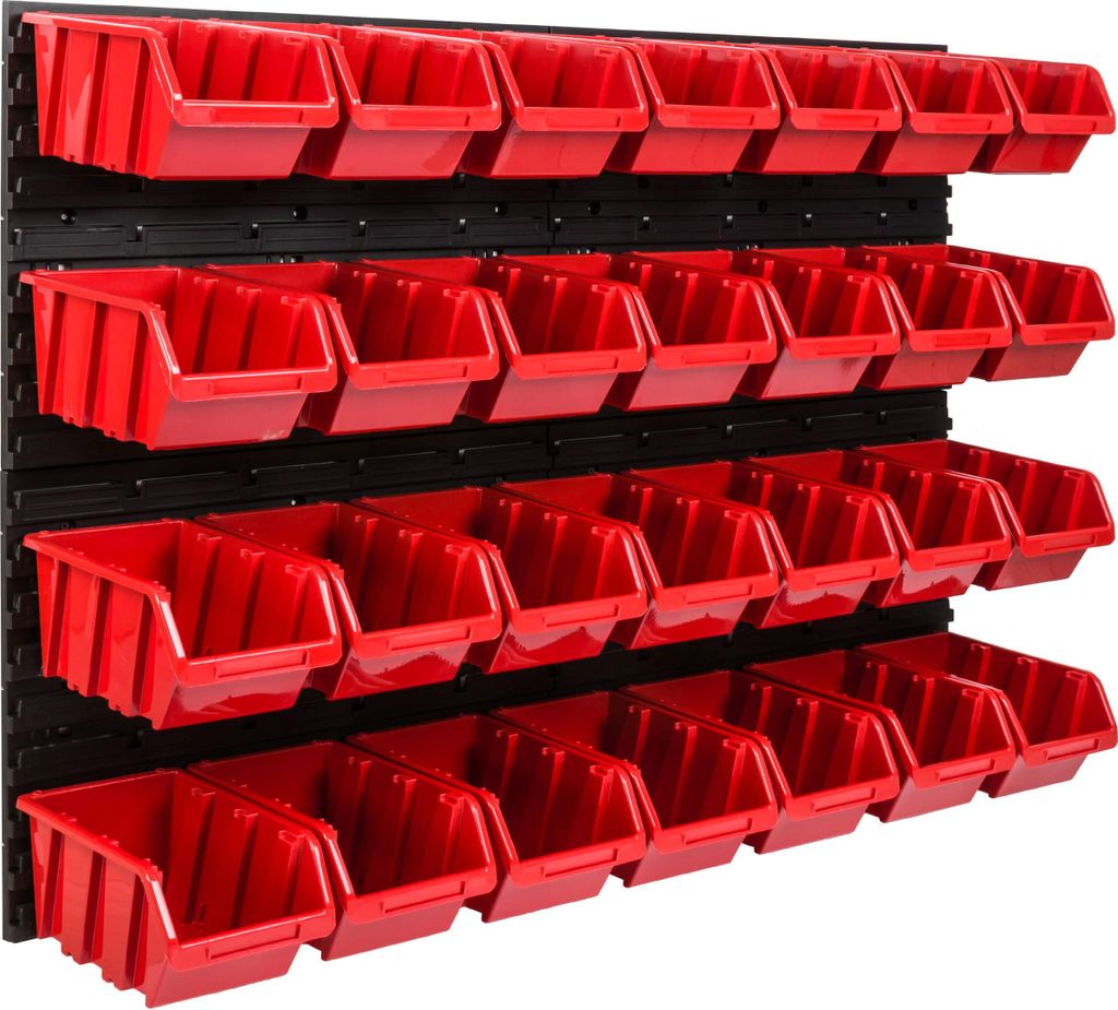 Lagersystem Werkstattregal | 115 x 78 cm | 28 stck. Box | Wandregal mit Stapelboxen - Wandplatten Extra Starke Schüttenregal Warkzeuglochwand Lage...