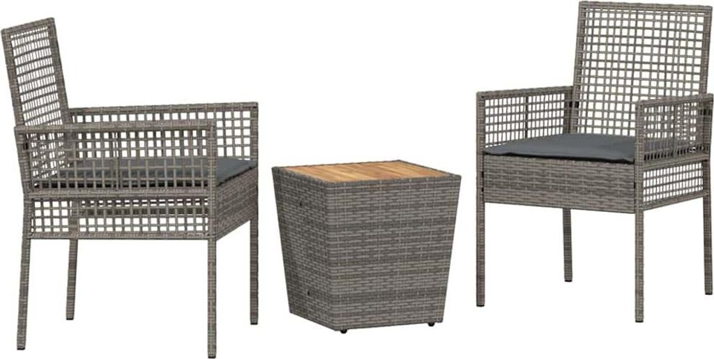 Garten Bistro Set 3 pcs Grau Poly-Rattan