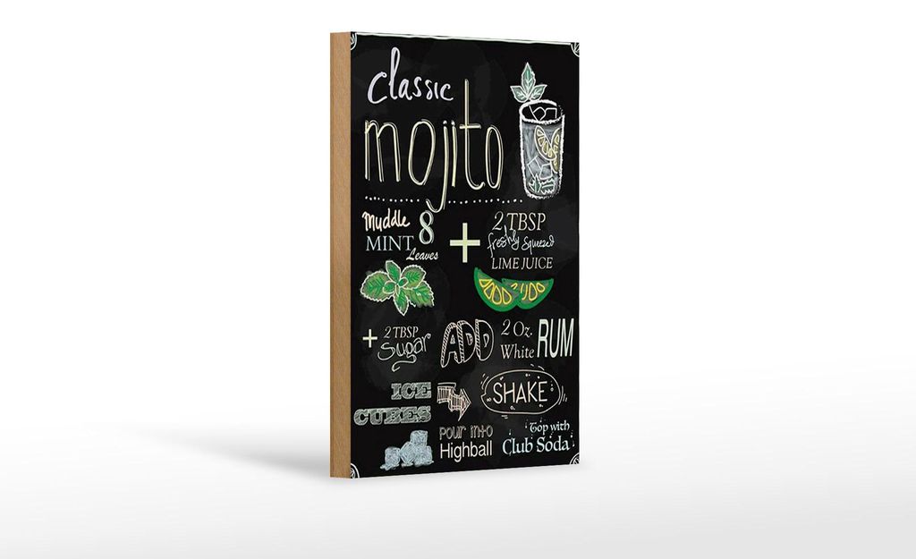Holzschild Rezept 12x18cm classic mojito white Rum Soda