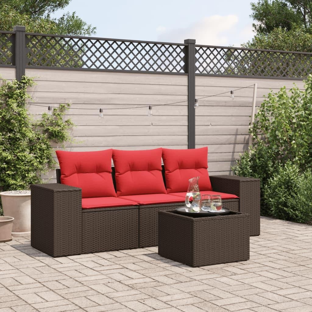 Maison Exclusive - 4-teiliges Gartensofa-Set mit Kissen, braun, Polyrattan