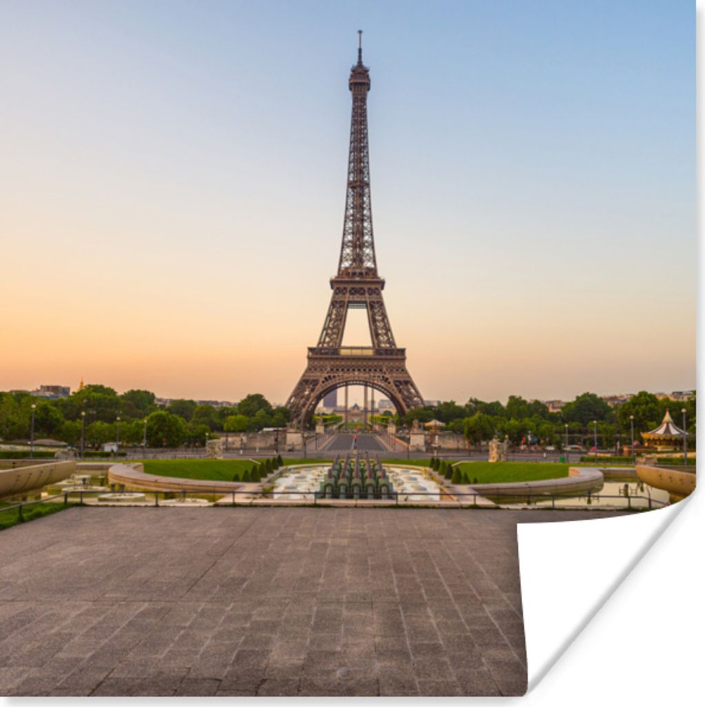 MuchoWow Poster Eiffelturm bei Sonnenuntergang 100x100 cm - Babyzimmer