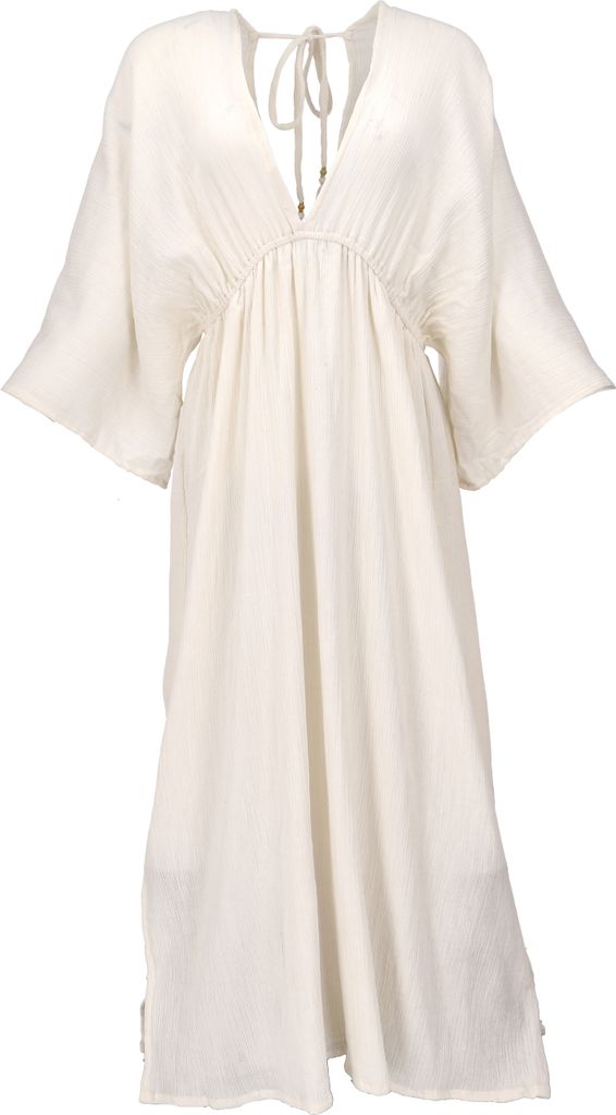 Boho Sommerkleid, Luftiges Langarm-Baumwollkleid mit Tiefem Produktbild 