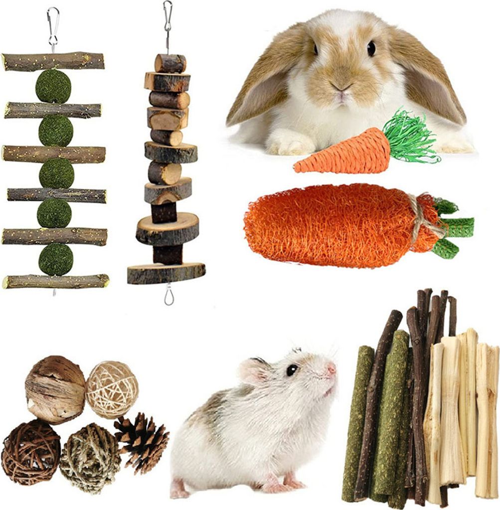 12PCS Nagetier Kauspielzeug Set, Bunny Leckerbissen Und Ball Timothy Heu Stick Spielzeug Für Kaninchen Bunny Meerschweinchen Chinchilla Hamster
