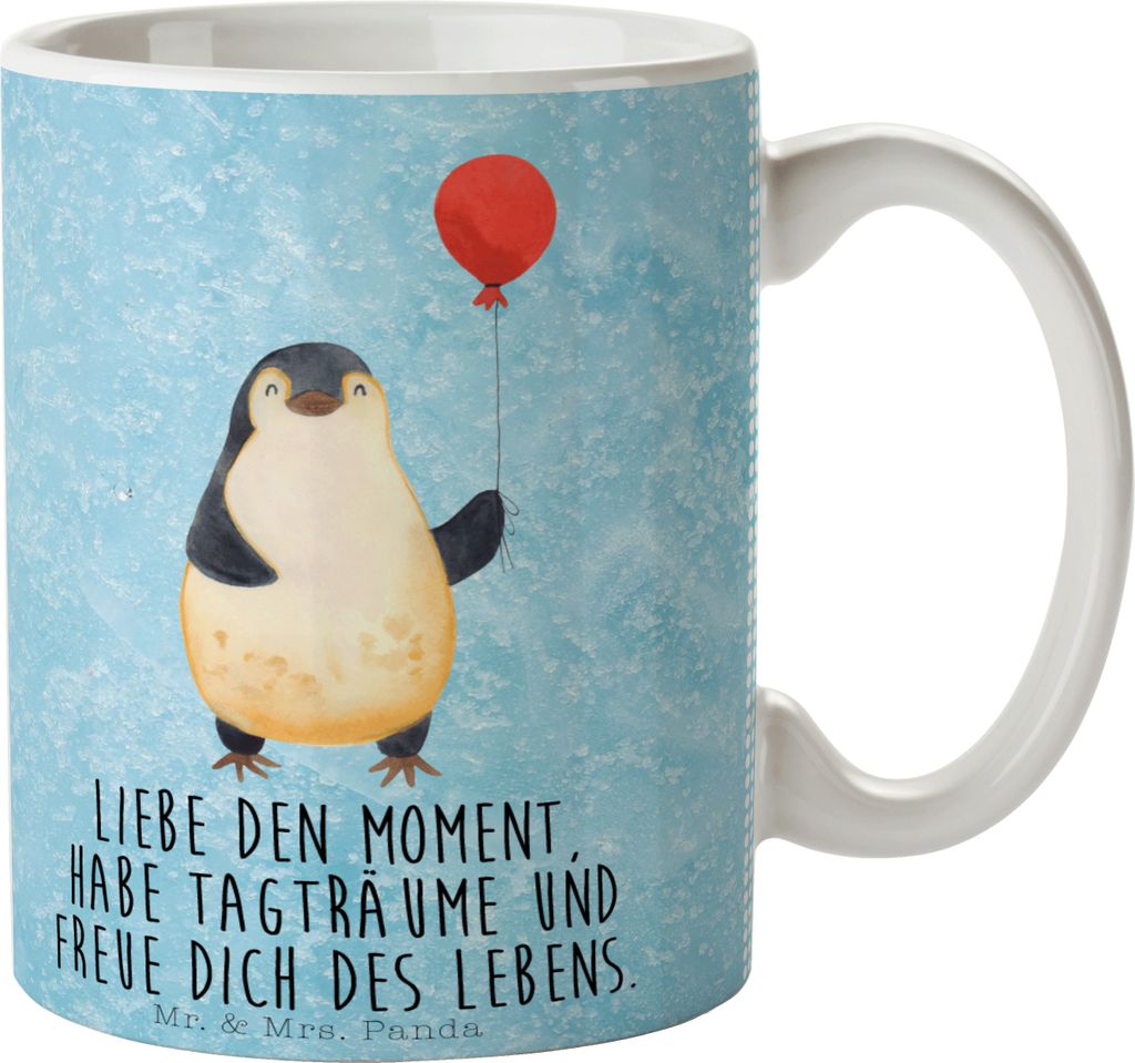 Mr. & Mrs. Panda Becher Pinguin Luftballon - Eisblau - Geschenk, Kaffeetasse, Tasse, Kaffeebecher, Fröhlich, Motivation, schöne, haferl, Liebe