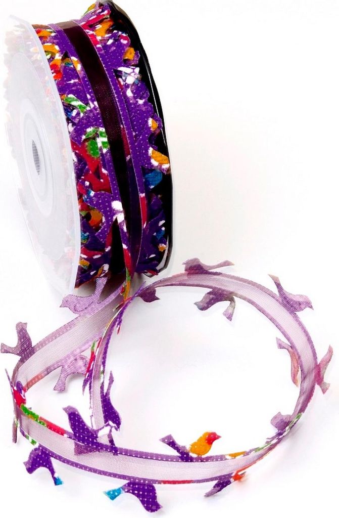Organza Ziergirlande "Colorful Birds" - lila - 25mm - 10m - 90131 410
