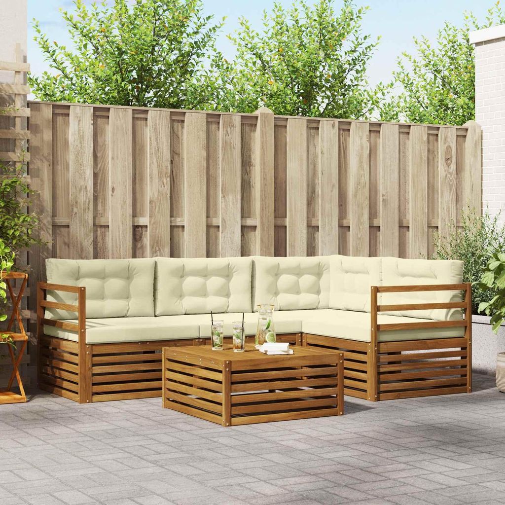 "SALE 2026"Outdoor-Sofagarnitur - CLORIS - Balkonmöbe/Sitzgruppe - mit Kissen 5 pcs - Moderne Design - Natur und Creme - Gartensofas NeuMöbel121451